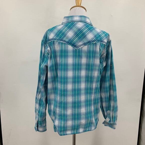 Panhandle Shirt Womens XL Extra Large Western Yoke Pearl Snap Tab Sleeve Top - Picture 6 of 11